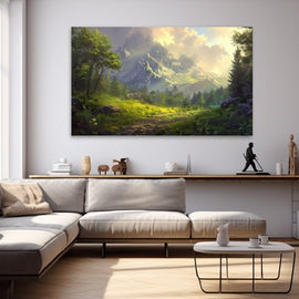 Tableau de Paysage de Montagne Ensoleillé, art mural décoration nature