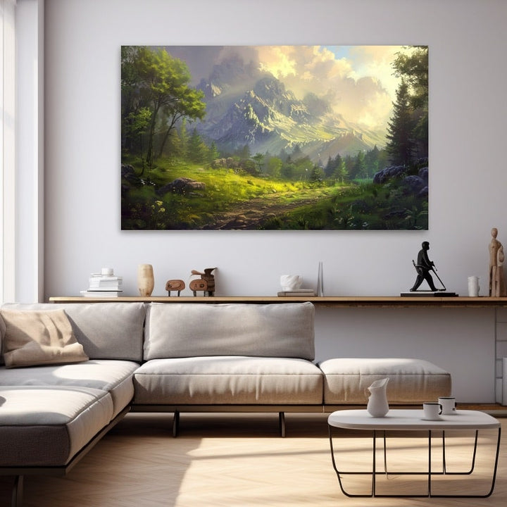 Tableau de Paysage de Montagne Ensoleillé, art mural décoration nature