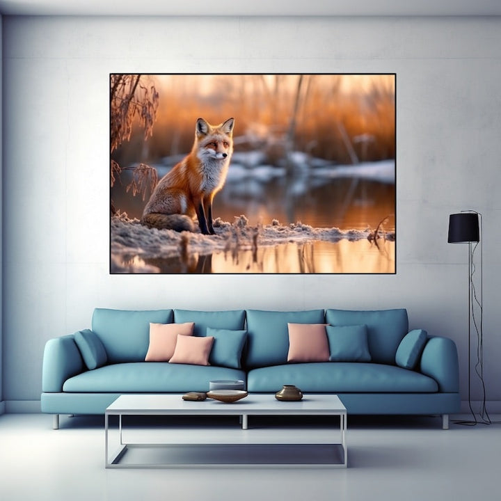 Tableau Renard au Bord de l'Eau, art mural décoration nature