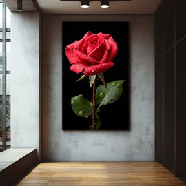 Tableau Rose Rouge Naissante, art mural décoration nature