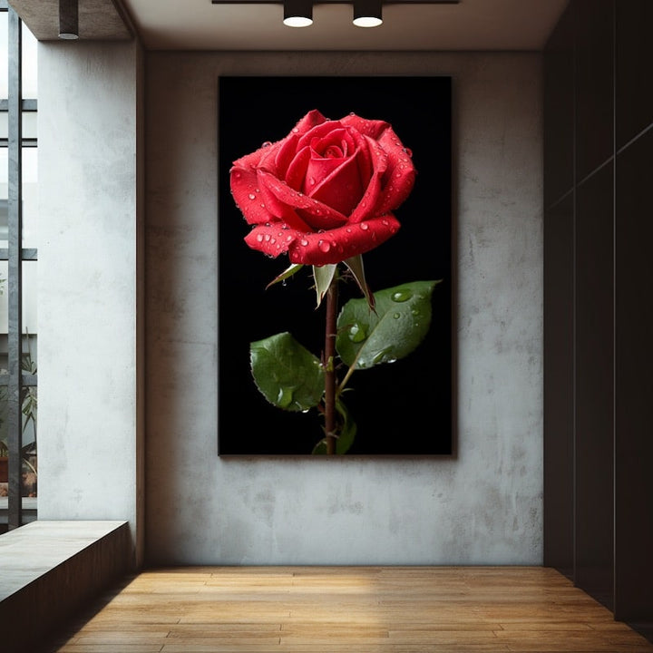 Tableau Rose Rouge Naissante, art mural décoration nature