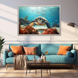 Tableau Tortue dans le Lagon, art mural décoration nature