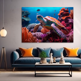 Tableau avec Tortue Marine, art mural décoration nature