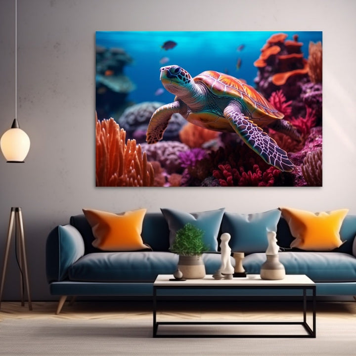 Tableau avec Tortue Marine, art mural décoration nature