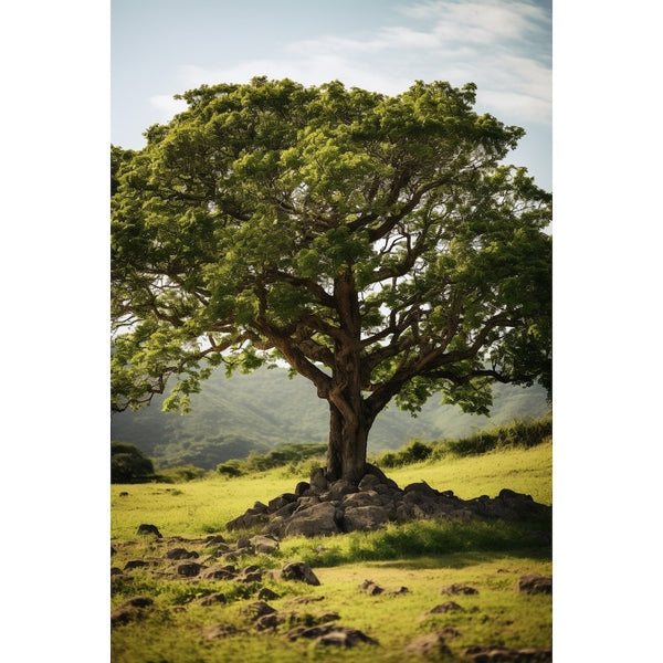 Tableau d'Arbre Isolé sur une Colline Verdoyante, art mural décoration nature