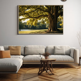 Tableau d'Arbre Chêne Majestueux au Bord de l'Eau, art mural décoration nature