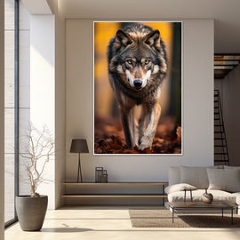 Tableau Loup en Marche en Automne, art mural décoration nature