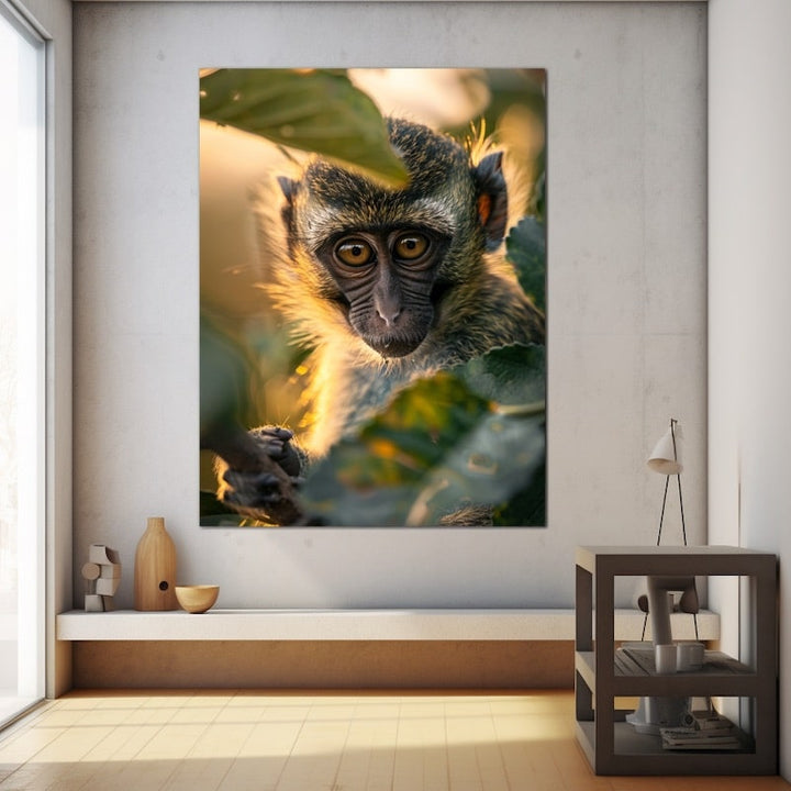 Tableau Jeune Singe dans le Feuillage, art mural décoration nature