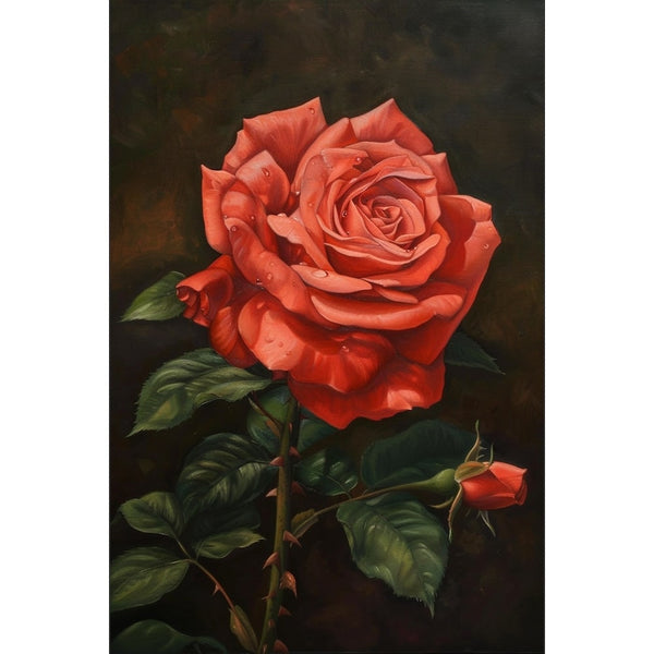Tableau Rose Rouge sur Fond Sombre, art mural décoration nature
