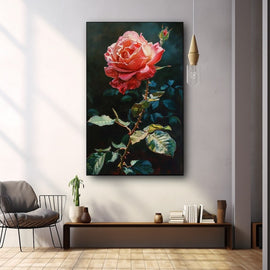 Tableau Rose Corail Épanouie, art mural décoration nature