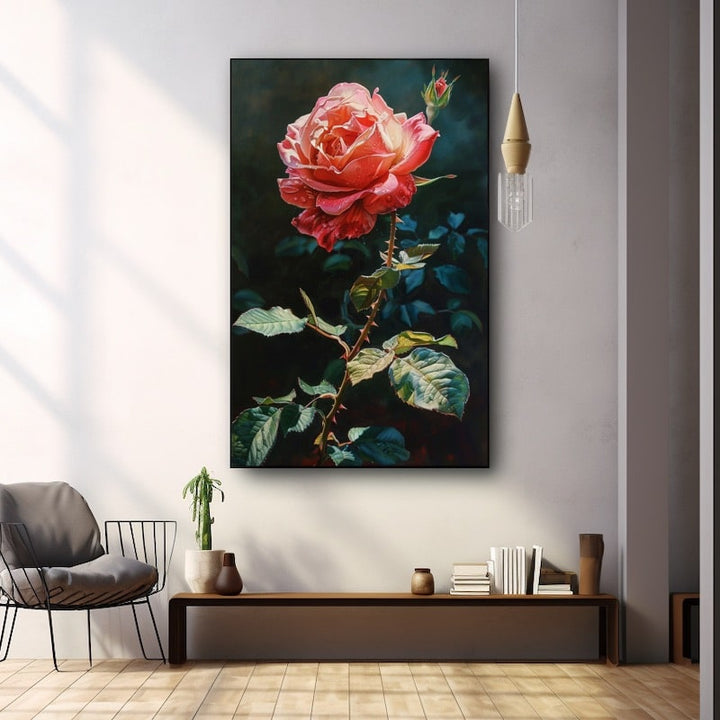 Tableau Rose Corail Épanouie, art mural décoration nature