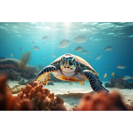 Tableau Tortue dans le Lagon, art mural décoration nature