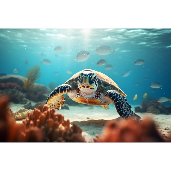 Tableau Tortue dans le Lagon, art mural décoration nature