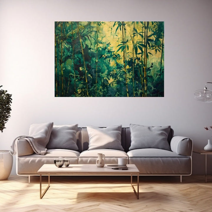 Tableau Bambou Peinture Acrylique, art mural décoration nature