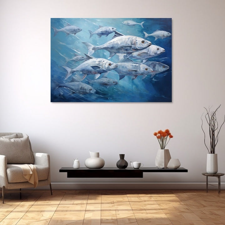 Tableau Banc de Poissons Peinture, art mural décoration nature