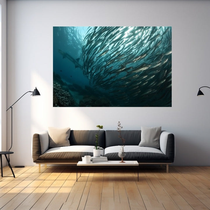 Tableau Banc de Sardines, art mural décoration nature