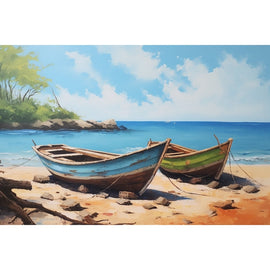 Tableau Barques sur la Plage, art mural décoration nature