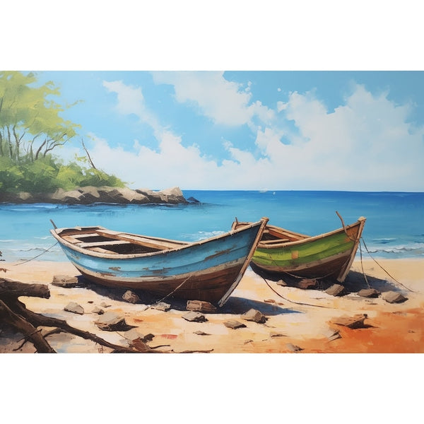 Tableau Barques sur la Plage, art mural décoration nature