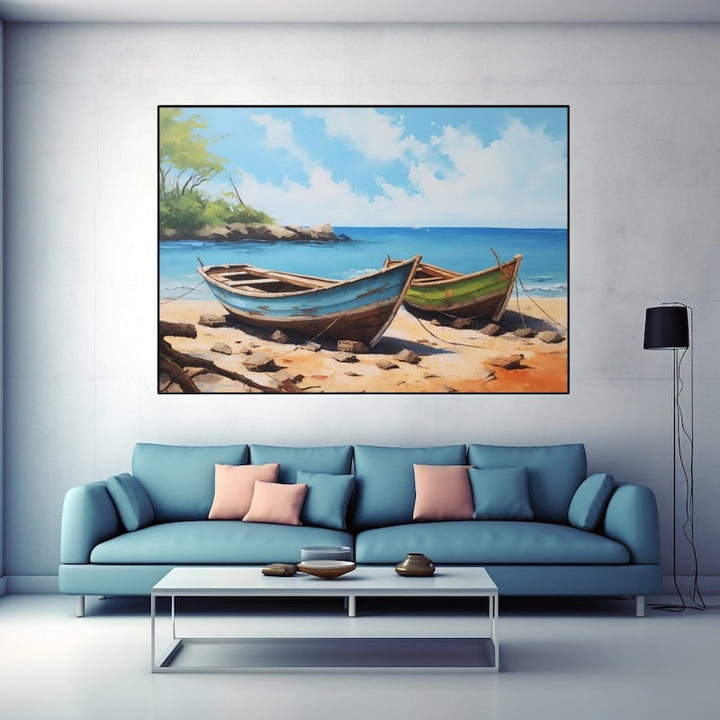 Tableau Barques sur la Plage, art mural décoration nature