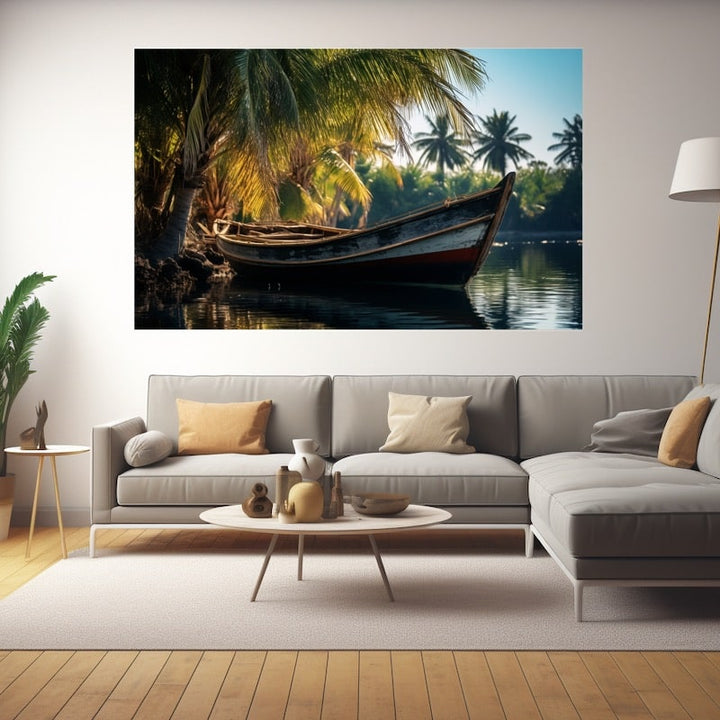 Tableau Bateau et Palmier, art mural décoration nature