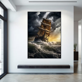 Tableau Bateau Mer Tempête, art mural décoration nature