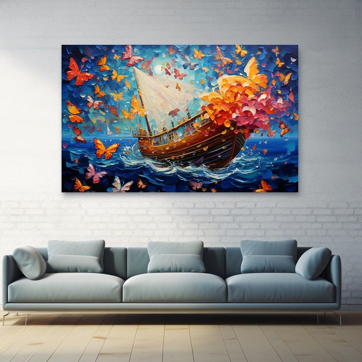 Tableau Bateau Papillon, art mural décoration nature