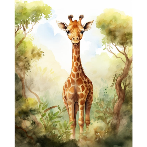 Tableau Bébé Girafe Éléphant, art mural décoration nature