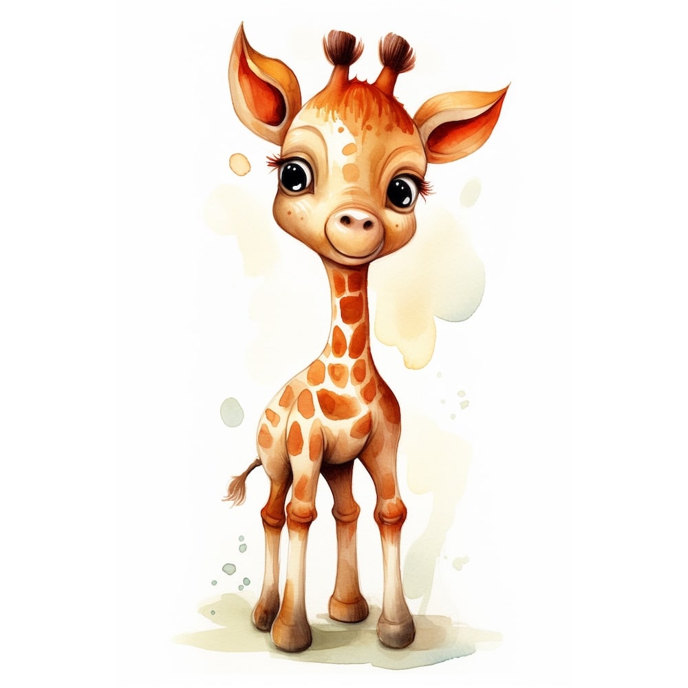 Tableau Aquarelle Bébé Girafe, art mural décoration nature
