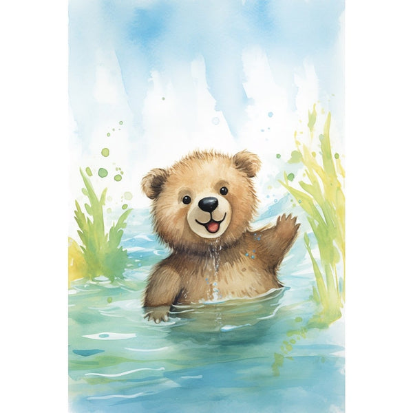 Tableau Ourson dans l'Eau, art mural décoration nature