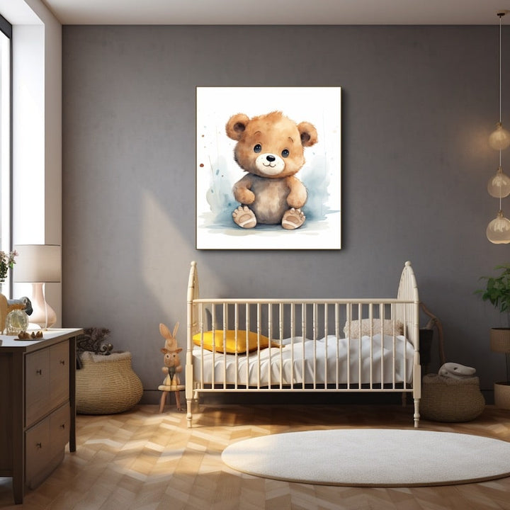 Tableau Ourson Assis Aquarelle, art mural décoration nature