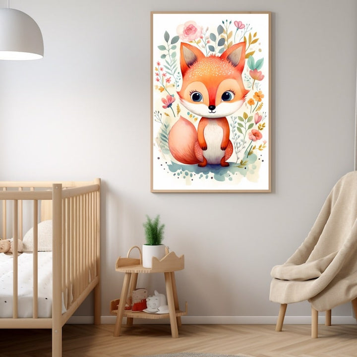 Tableau Bébé Thème Renard, art mural décoration nature