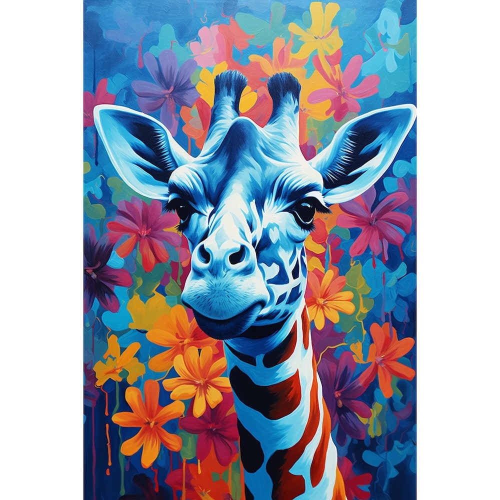Tableau Girafe Bleu, art mural décoration nature