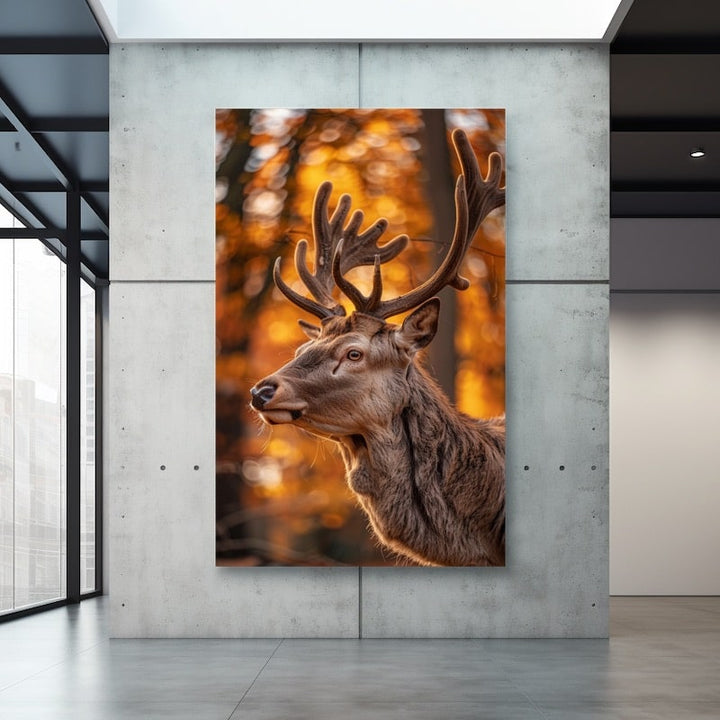 Tableau Cerf Majestueux en Forêt d'Automne, art mural décoration nature