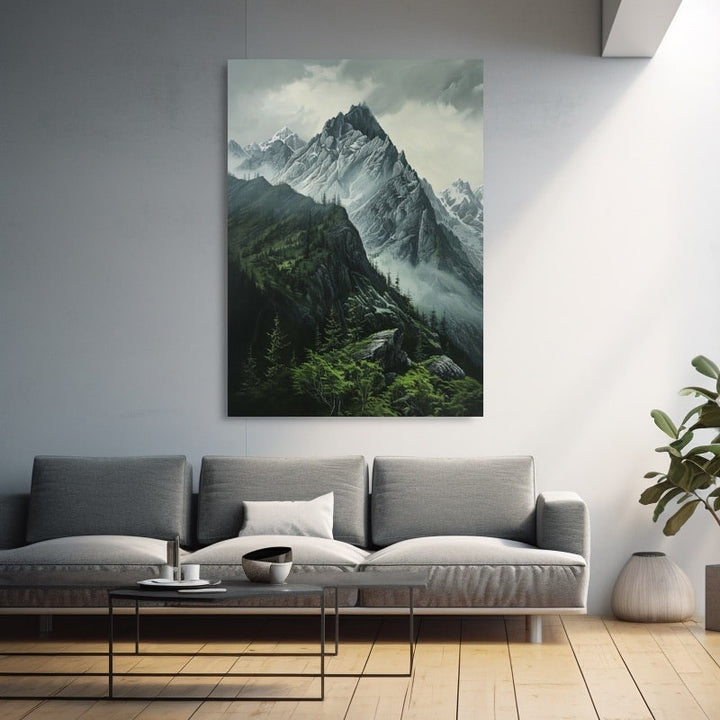 Tableau Montagne Forestière Vintage, art mural décoration nature