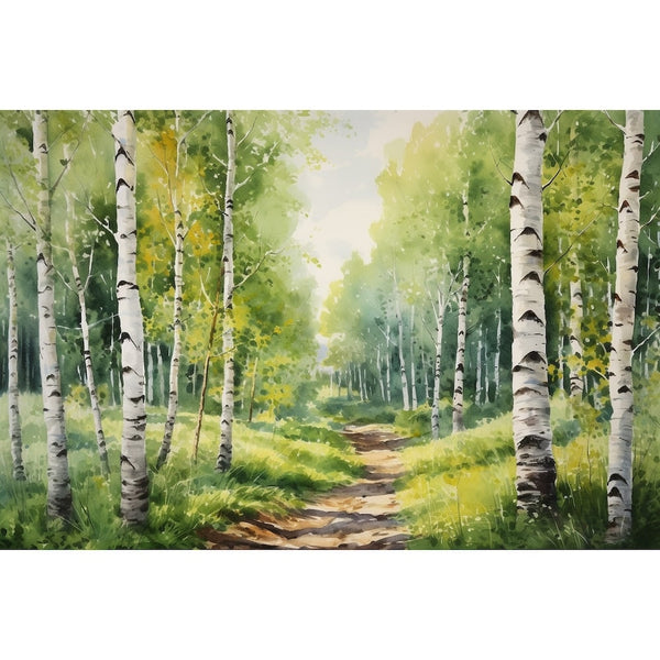 Tableau Aquarelle Bouleau, art mural décoration nature