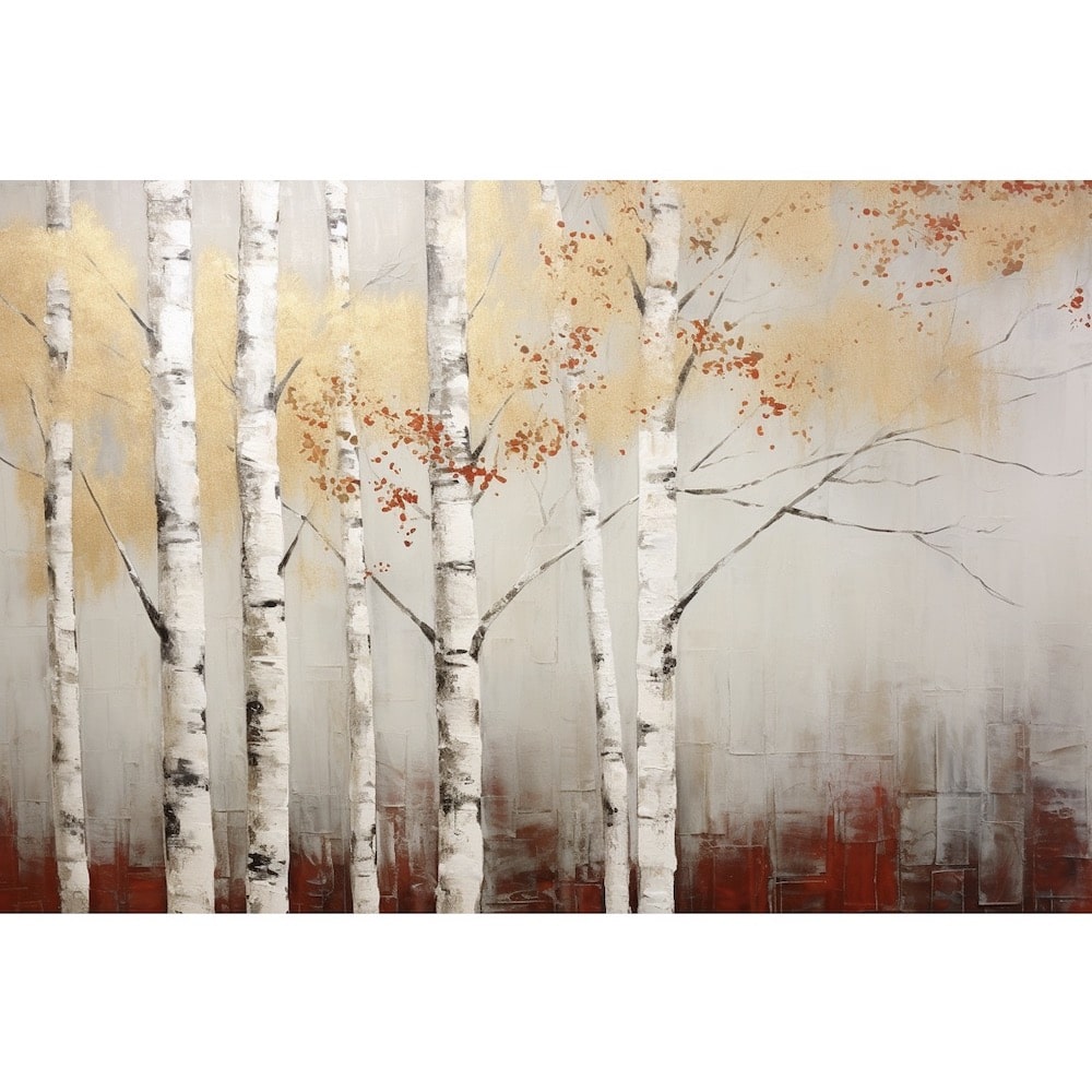 Tableau Bouleaux Dorés et Rouges, art mural décoration nature