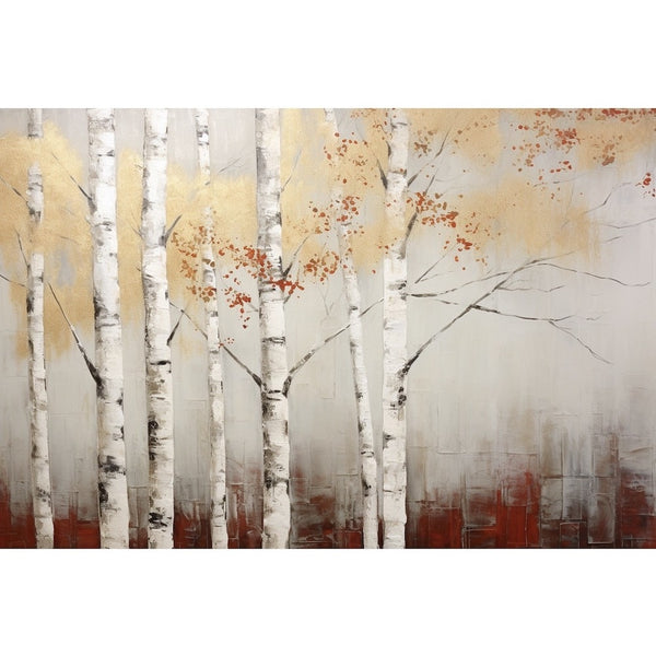 Tableau Bouleaux Dorés et Rouges, art mural décoration nature
