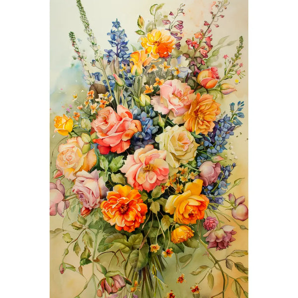 Tableau bouquet champêtre multicolore à l'aquarelle