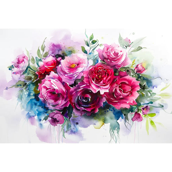 Tableau bouquet de roses roses à l'aquarelle