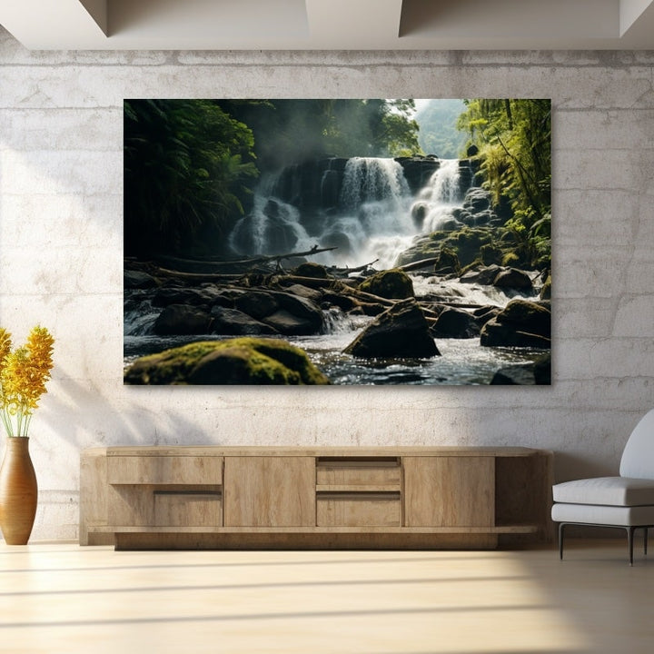 Tableau Cascade en Forêt Tropicale, art mural décoration nature