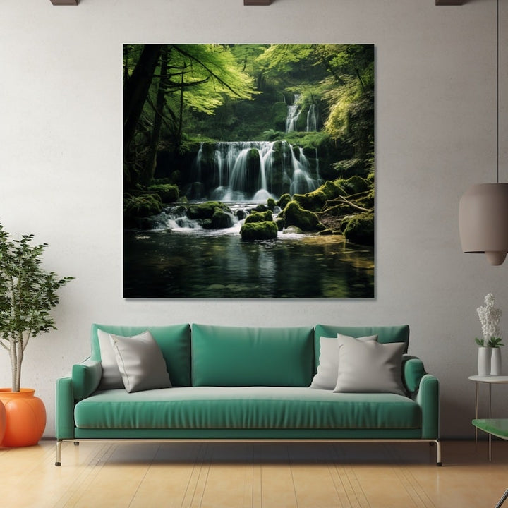 Tableau Cascade et Forêt, art mural décoration nature