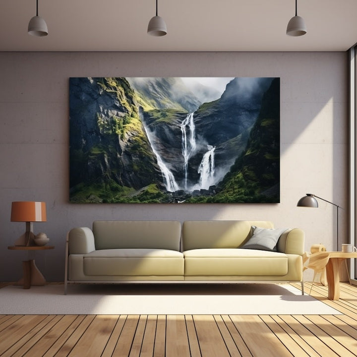 Tableau Cascade Montagne, art mural décoration nature