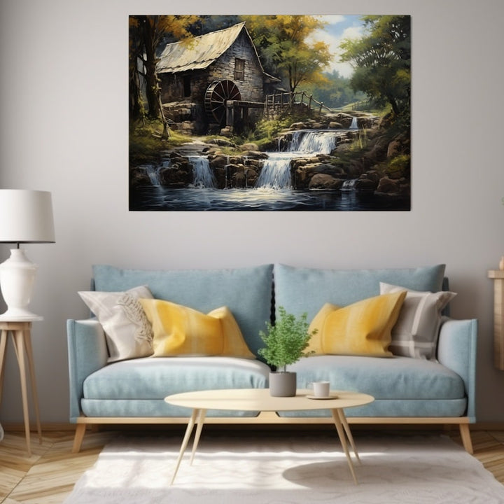 Tableau Cascade Moulin, art mural décoration nature