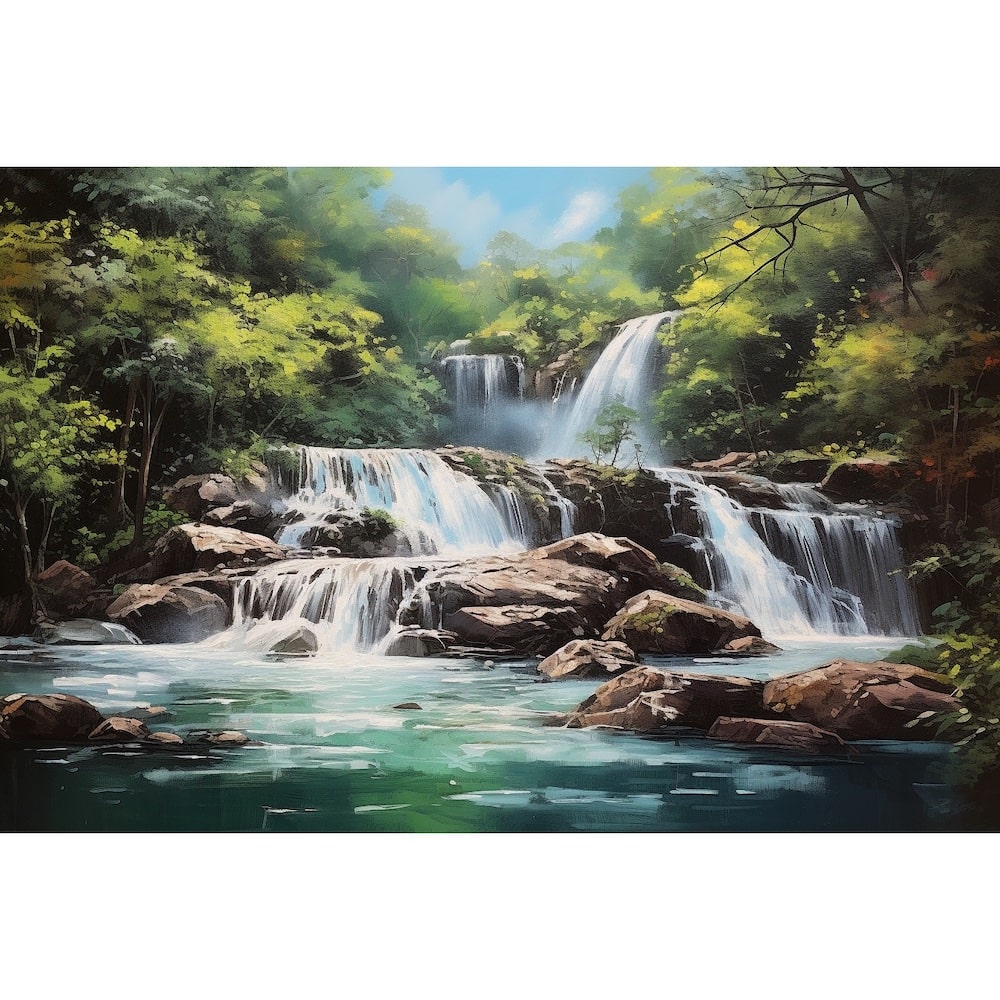 Tableau Cascade en Gradins dans la Forêt Verdoyante, art mural décoration nature