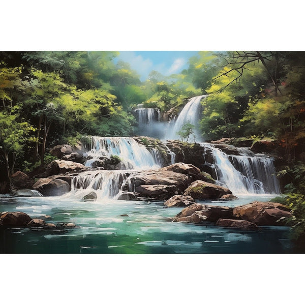 Tableau Cascade en Gradins dans la Forêt Verdoyante, art mural décoration nature