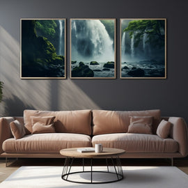 Tableau Cascade Triptyque, art mural décoration nature