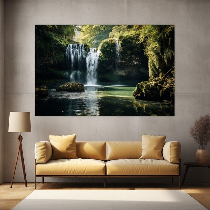 Tableau Cascade Verdure Zen, art mural décoration nature