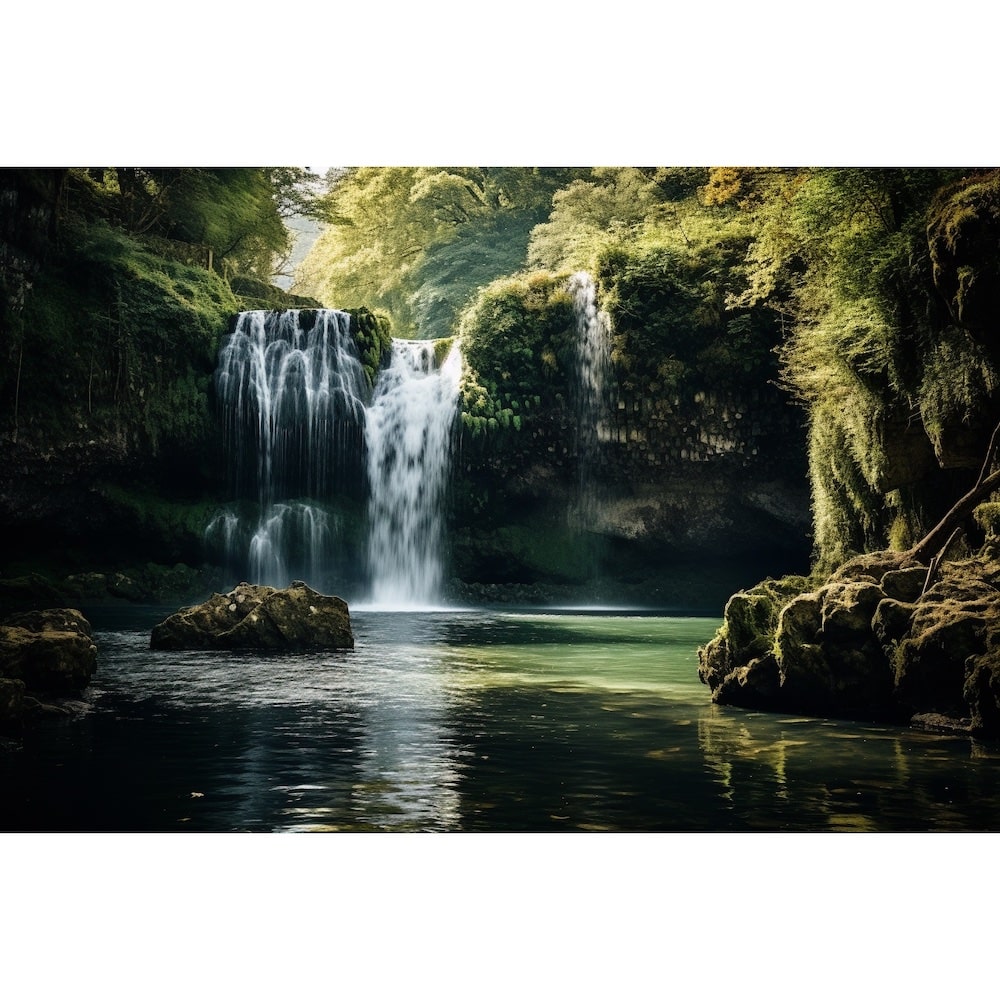 Tableau Cascade Verdure Zen, art mural décoration nature