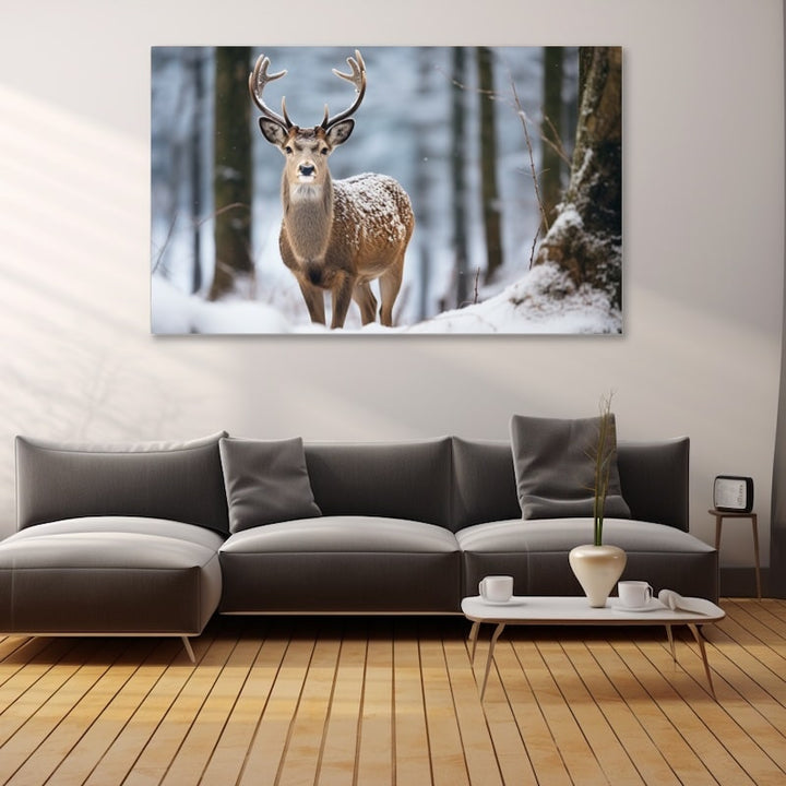 Tableau Cerf dans la Neige, art mural décoration nature