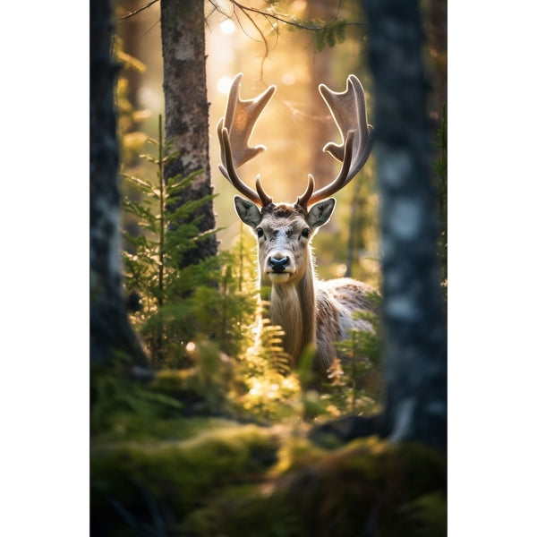 Tableau Cerf Soleil Forêt, art mural décoration nature